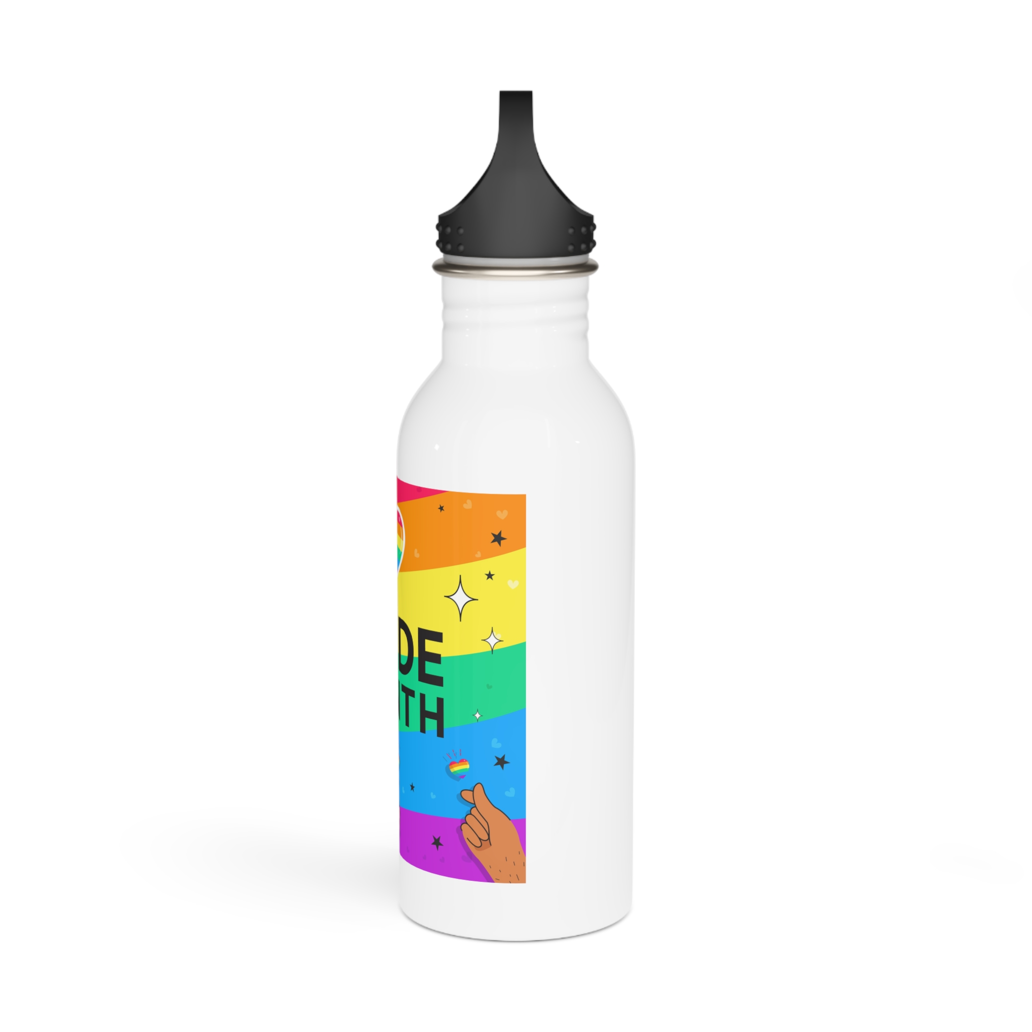 Pride Month Greeting Card Vector Illustration Hand Symbol Mini Heart Rainbow Flag Stainless Steel Water Bottle - Image 4