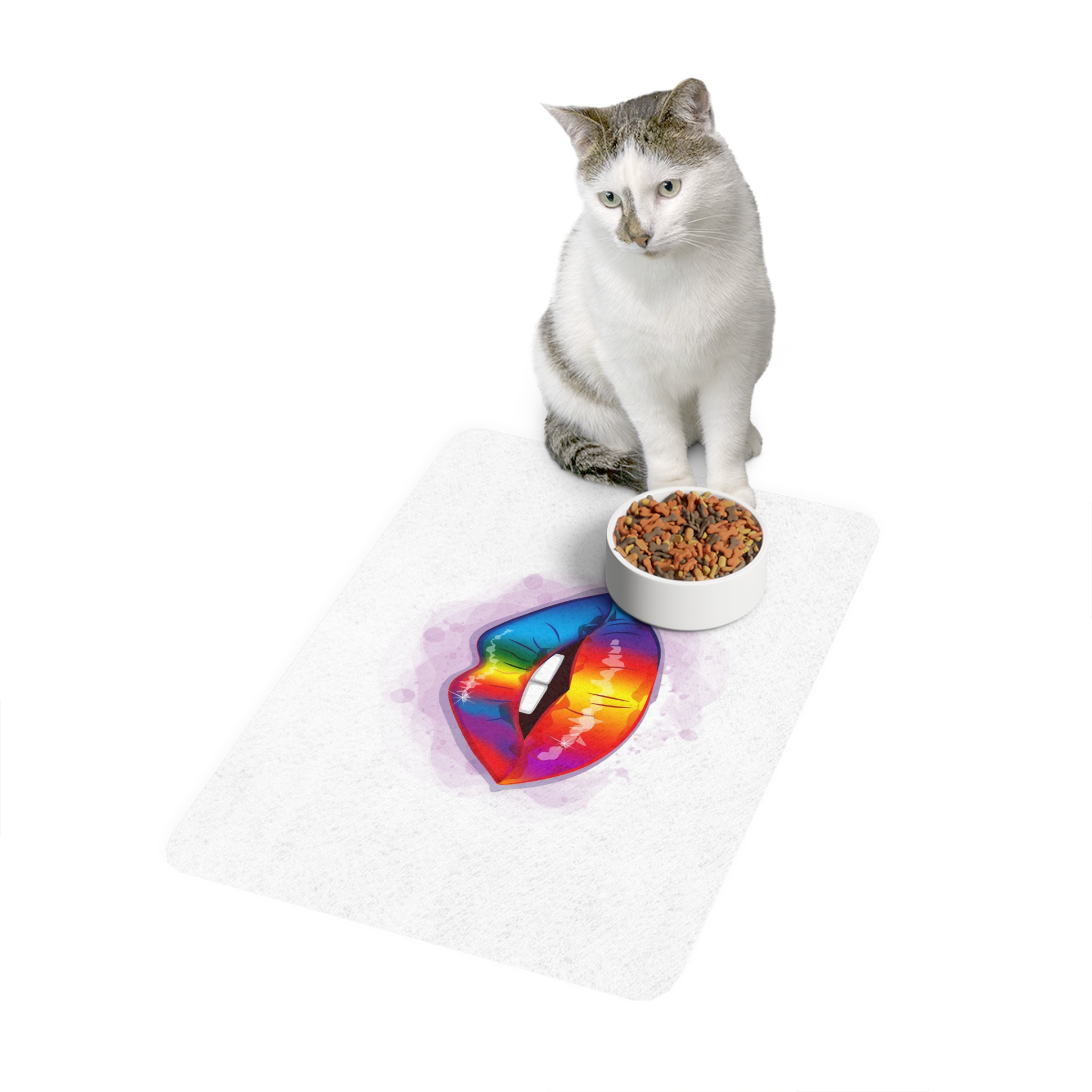 Rainbow Lips Lgbt Beautiful Fashionable Realistic Realistic Watercolor Style Print Vector Pet Food Mat 12x18 - Image 3