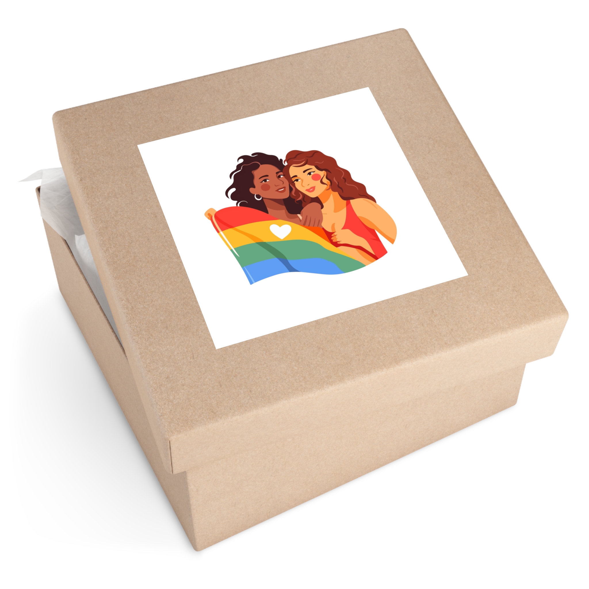 Portrait Lesbian Couple With Rainbow Flag Concept Lgbtq Laminate Stickers Square - Image 59