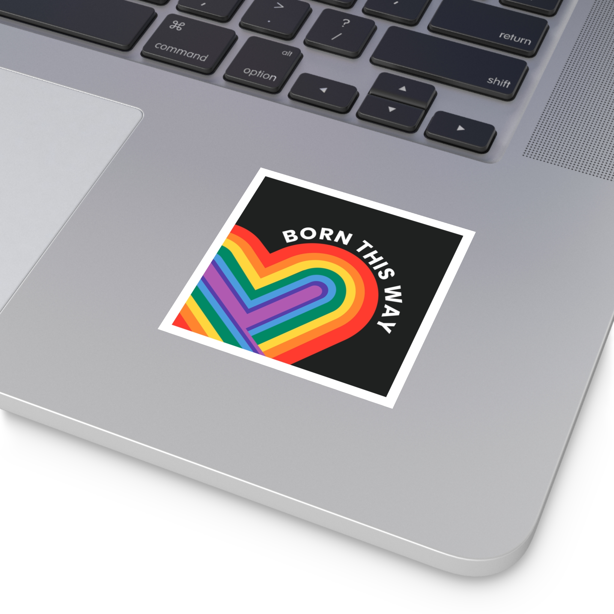 Rainbow Heart Template Lgbtq Pride Month With Born This Way Text Laminate Stickers Square - Image 15