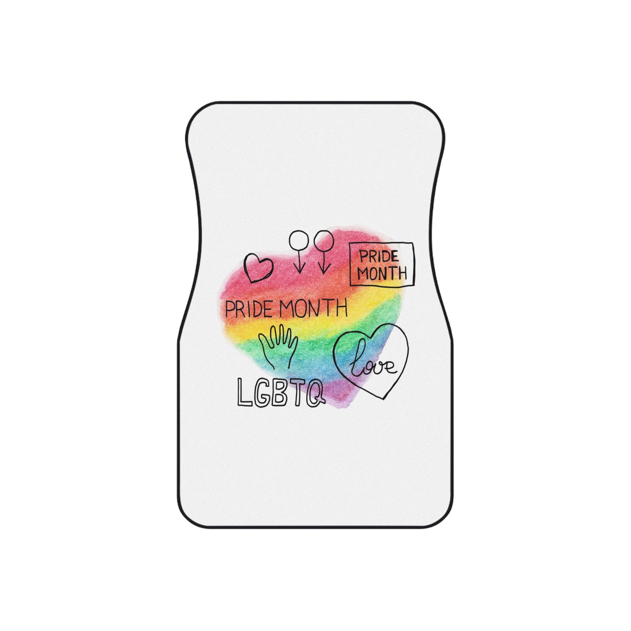 Lgbtq Hand Drawn Symbols Rainbow Coloured Heart Background Car Mats Set Of 4 - Image 2
