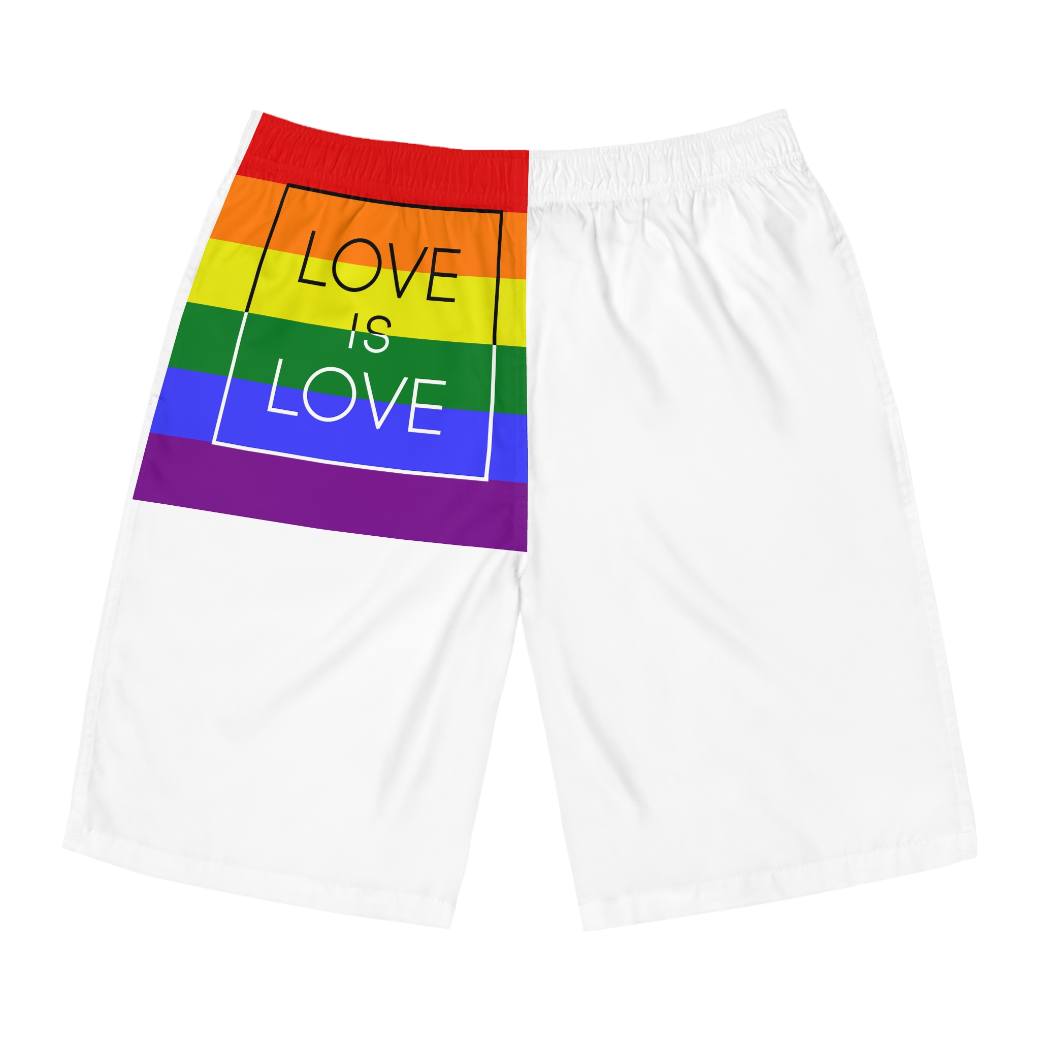 Lgbt Card Text Love Is Love Background Flag Colors Vector Illustration Mens Board Shorts Aop