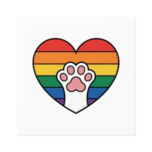 Rainbow Heart With Cute Cat Paw Pride Illustration Laminate Stickers Square