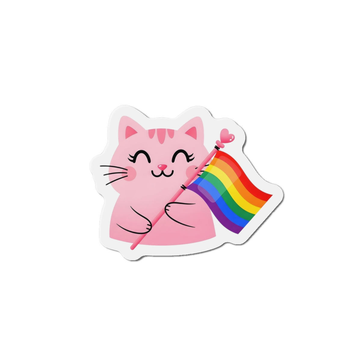 Cute Pink Cat With Rainbow Pride Flag1 Die Cut Magnets - Image 7