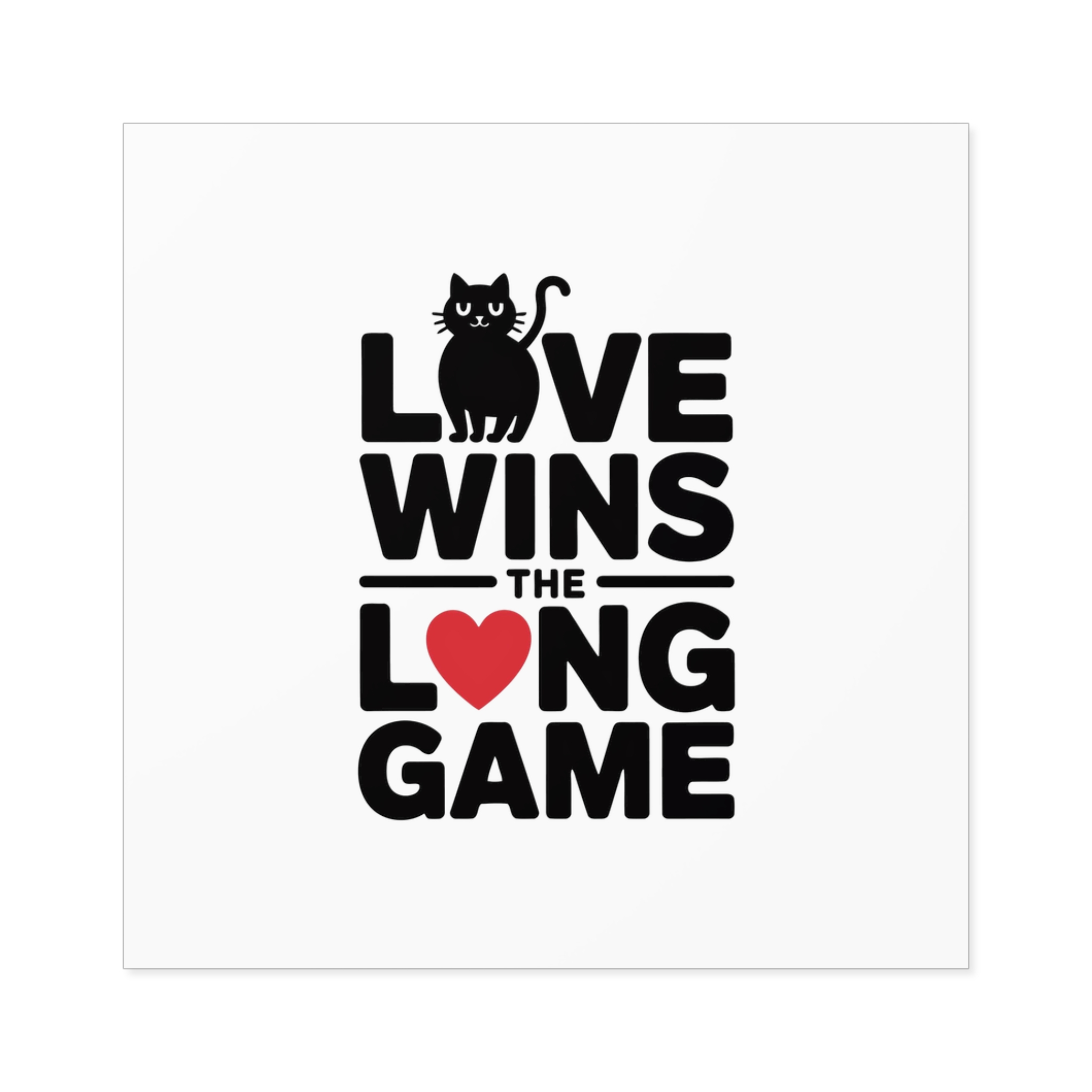Love Wins Long Game With Black Cat Heart Illustration Laminate Stickers Square - Image 25