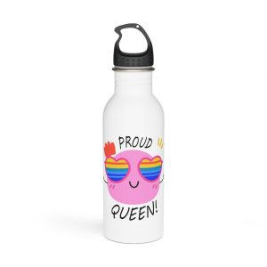 Pink Blob With Rainbow Heart Sunglasses Saying Proud Queen Flat Sticker Stainless Steel Water Bottle