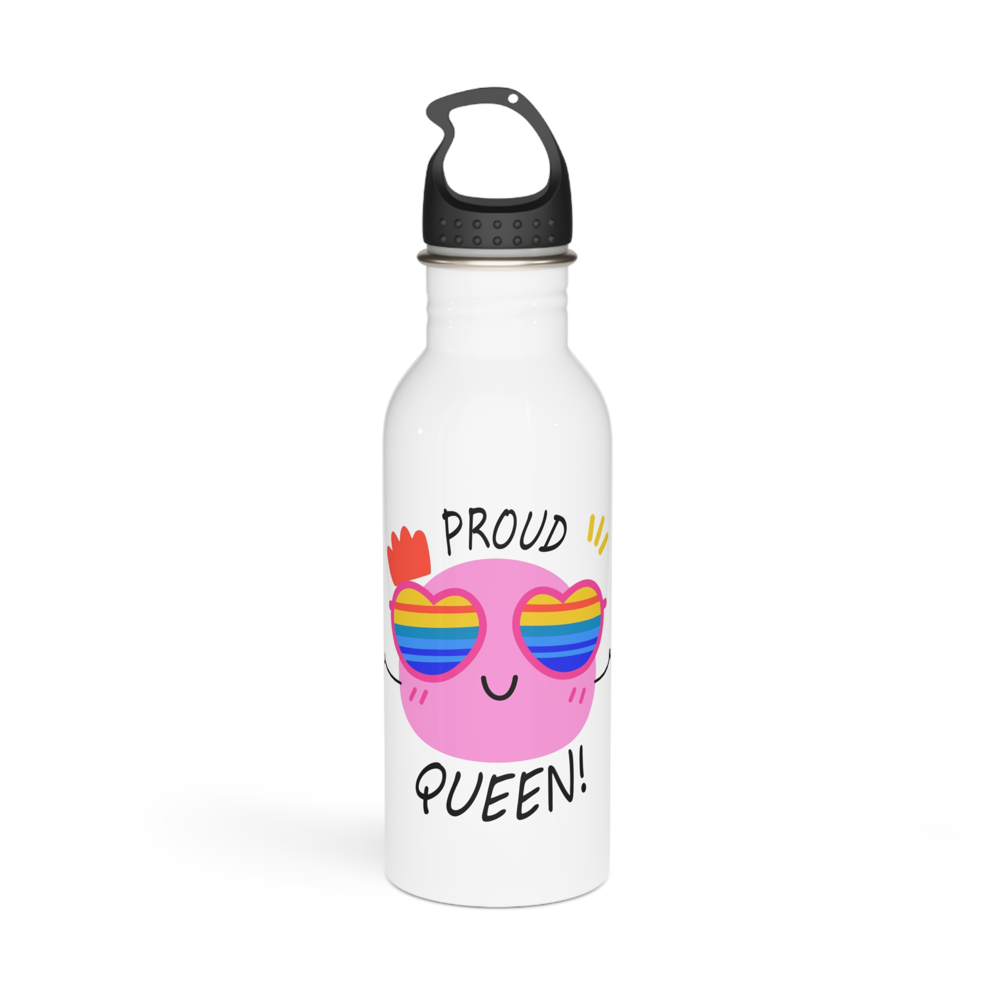 Pink Blob With Rainbow Heart Sunglasses Saying Proud Queen Flat Sticker Stainless Steel Water Bottle