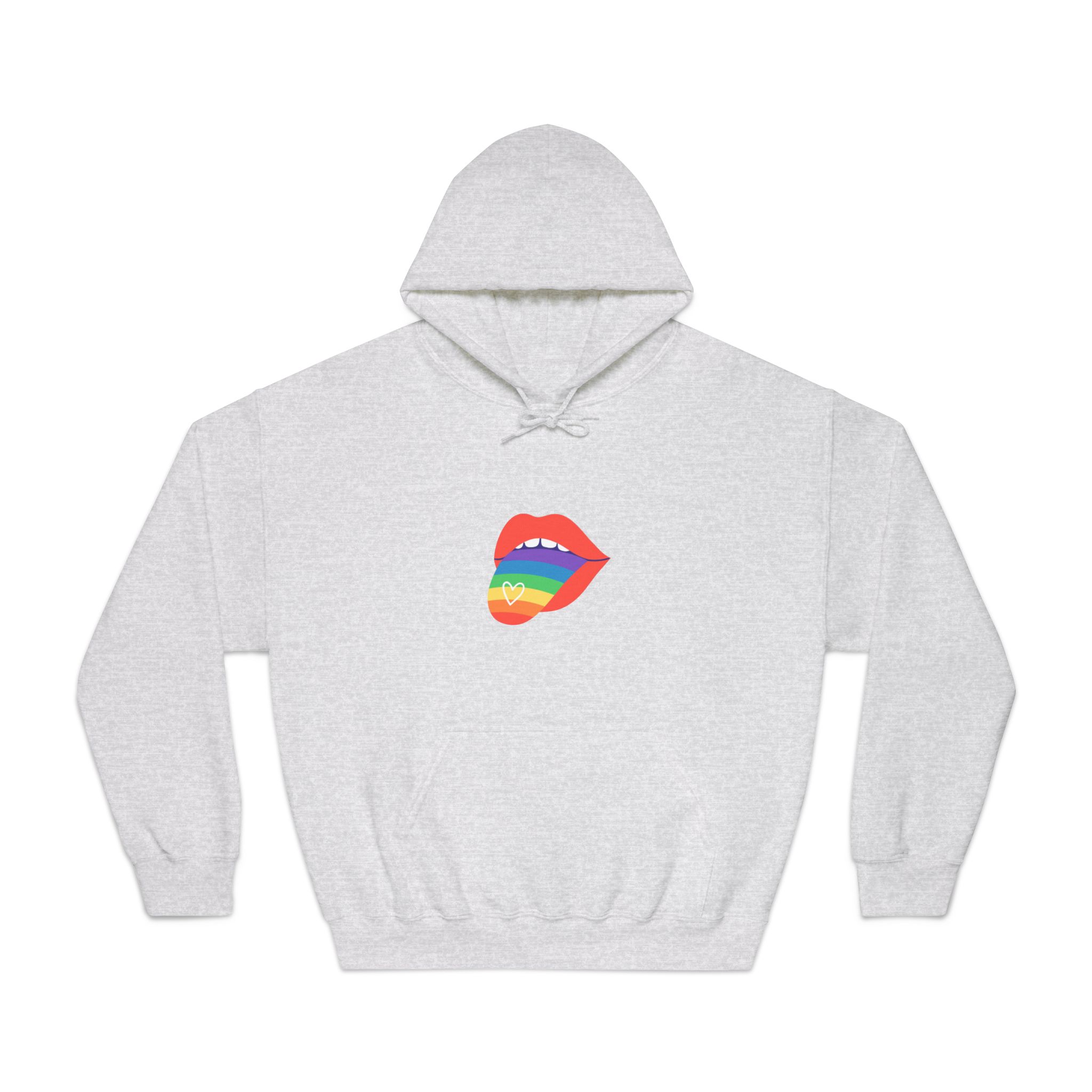 Open Red Lips With Rainbow Tongue Hand Drawn Vector Illustration Unisex Dryblend Hooded Sweatshirt - Image 5