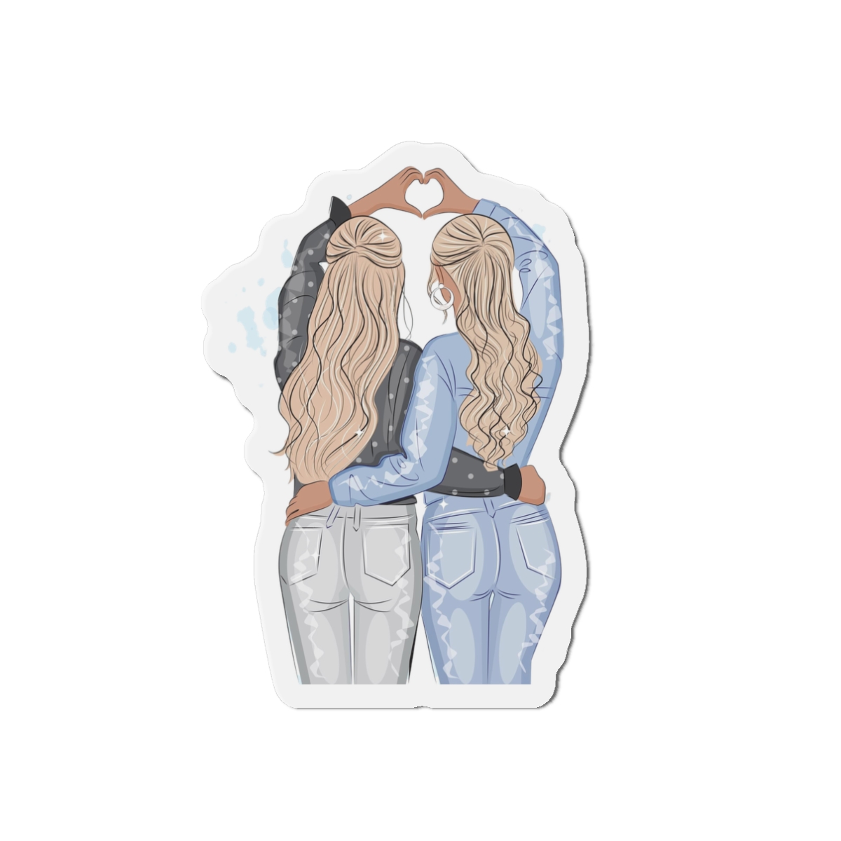 Two Girls Friends Sister Friends With Long Hair Hugging Friendship Day Print Valentine Vector(1) Die Cut Magnets - Image 4