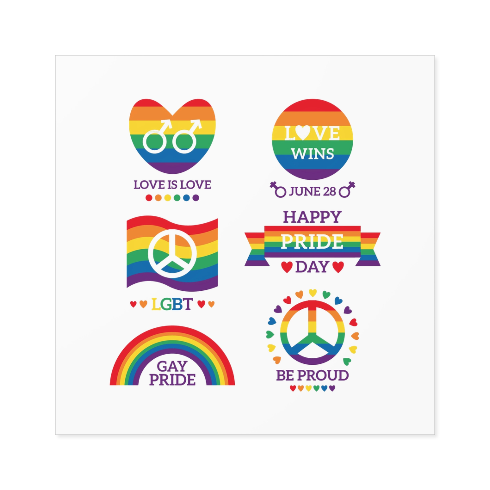 Pride Day Badges Illustration Set Laminate Stickers Square - Image 17