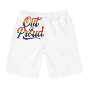 Out Proud T Shirt Design Isolated White Background Mens Board Shorts Aop