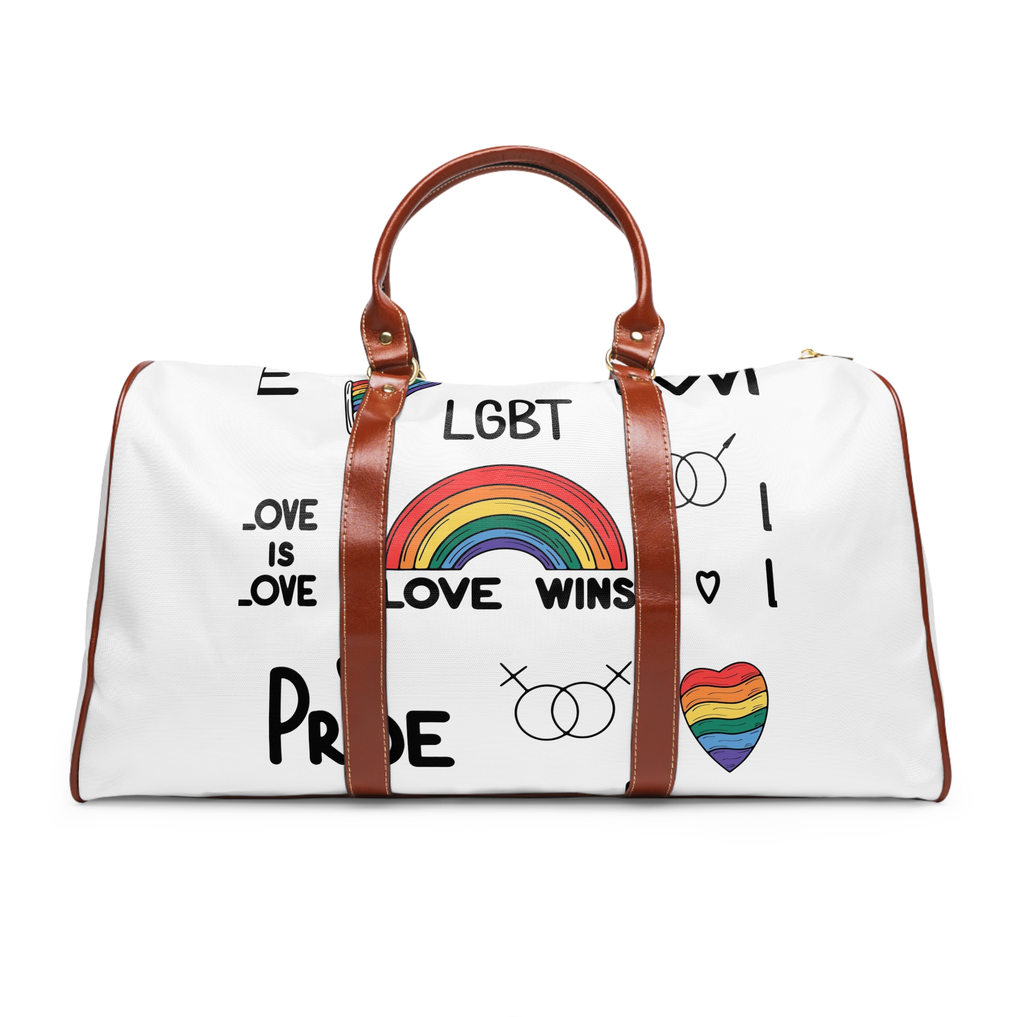 Lgbtq Pride Seamless Illustration Rainbow Hearts Love Symbols Waterproof Travel Bag