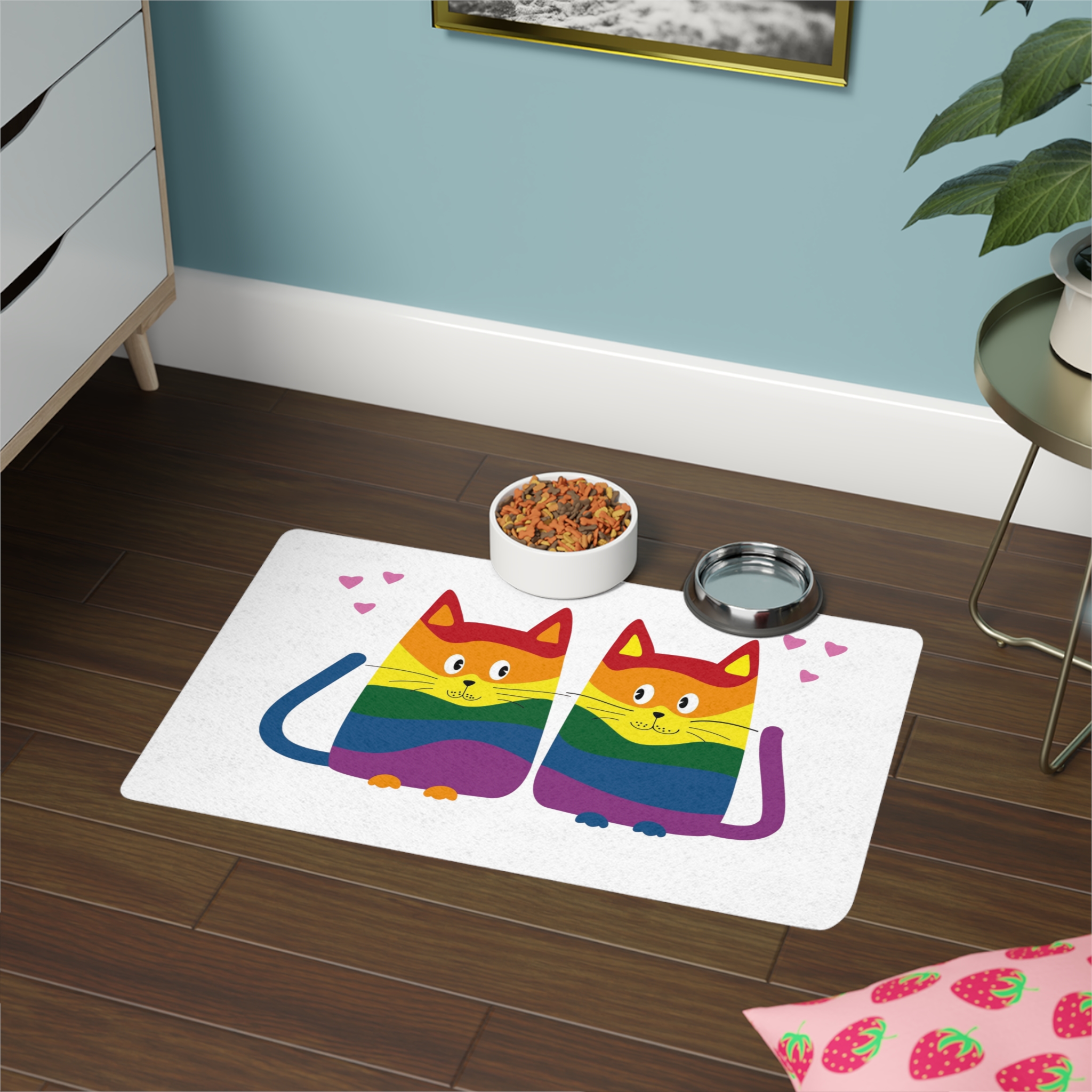 Family Cats With Child Happy Parents Cats Romantic Couple Pet Food Mat 12x18 - Image 4