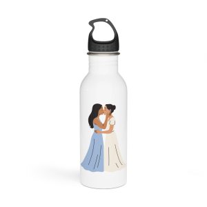 Romantic Lesbian Couple Kissing Wedding Dresses Stainless Steel Water Bottle