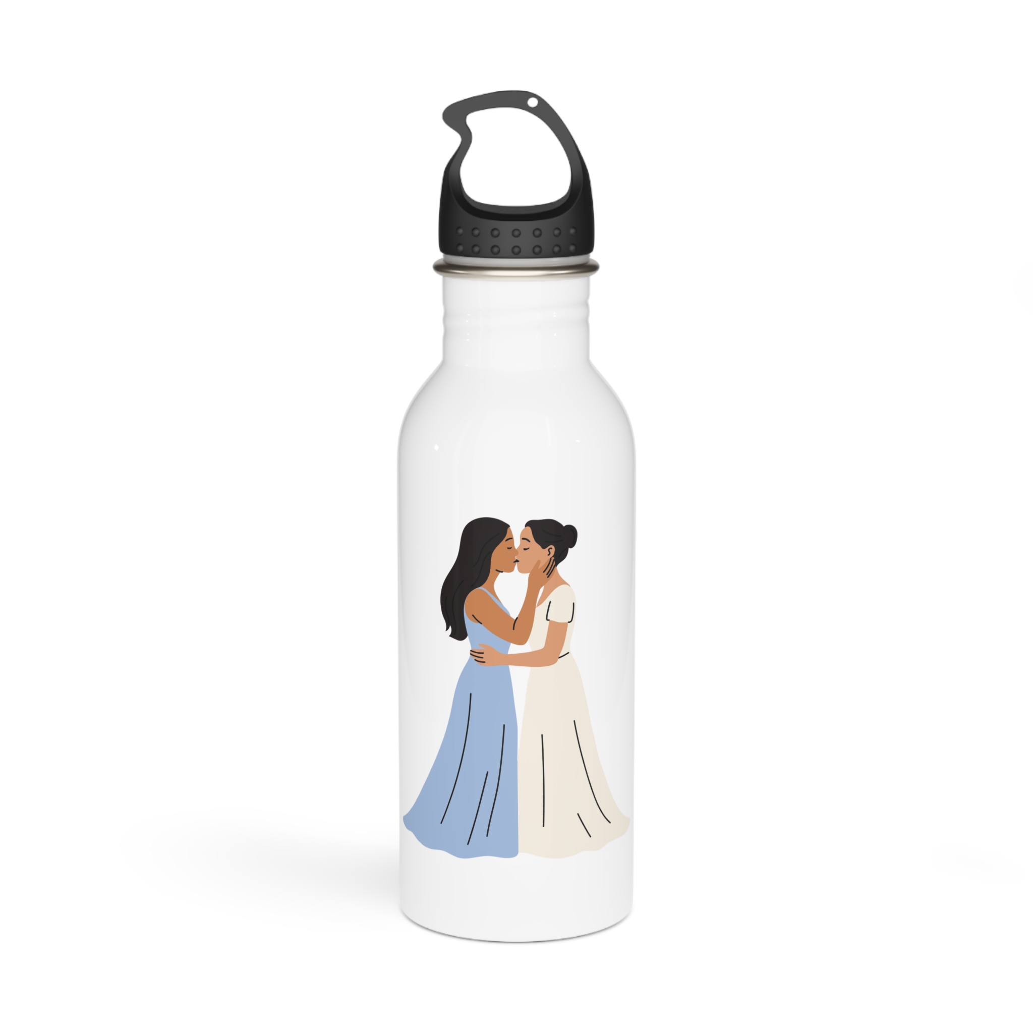 Romantic Lesbian Couple Kissing Wedding Dresses Stainless Steel Water Bottle