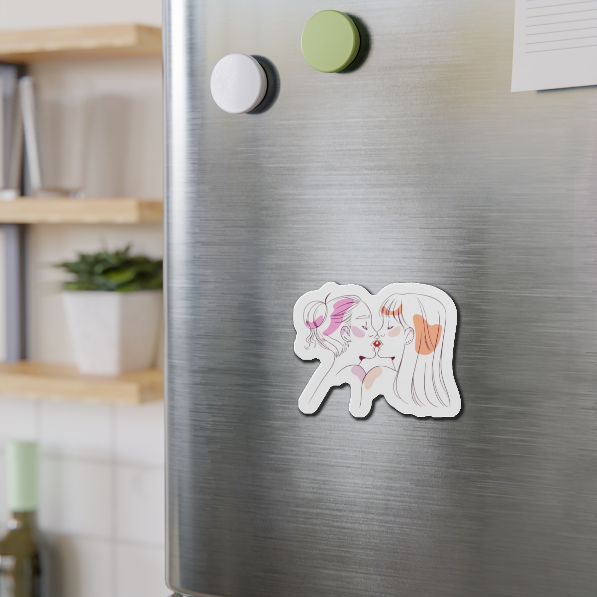 Hand Drawn Affectionate Lesbian Kiss (2) Die Cut Magnets - Image 9