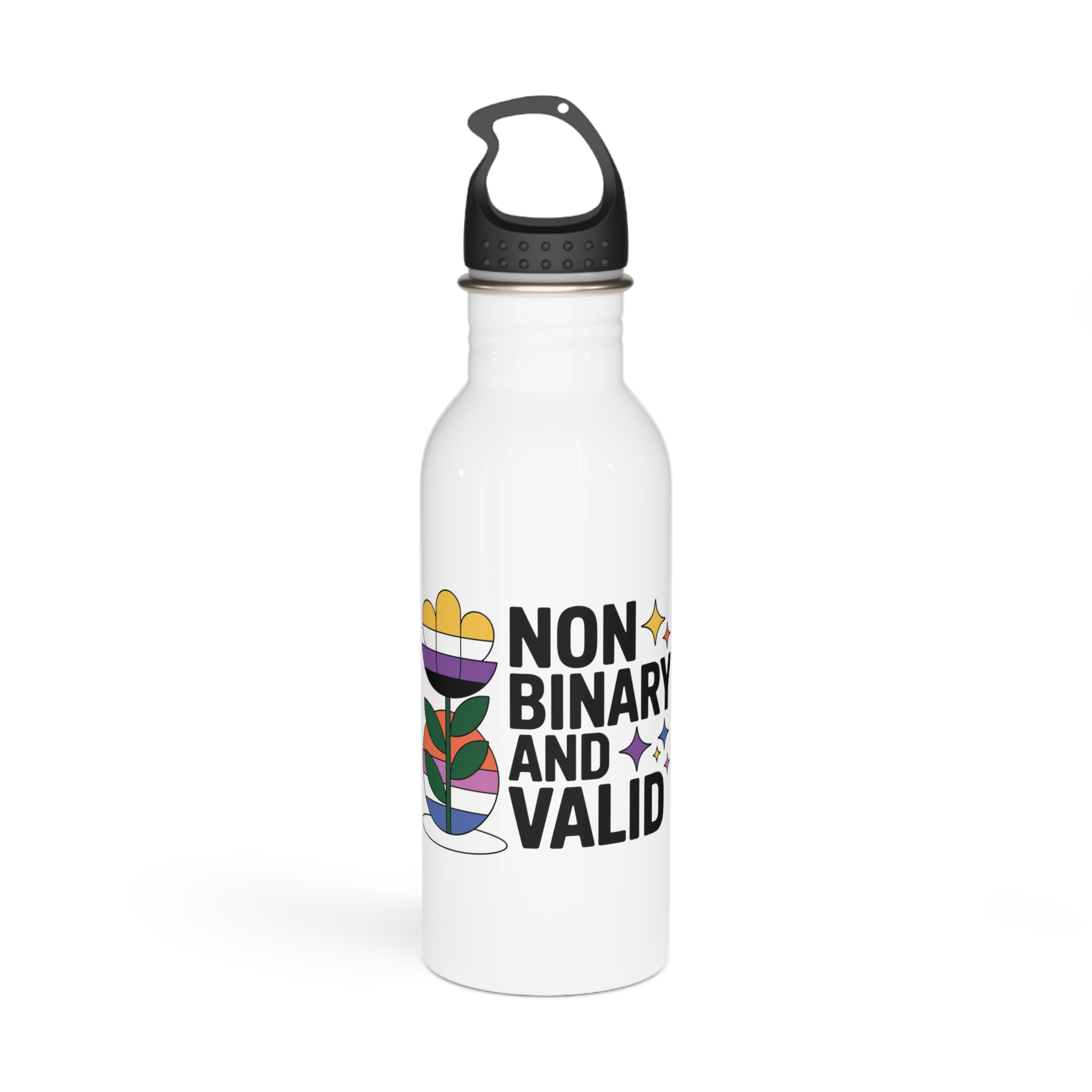 Non Binary Valid T Shirt Design Isolated White Background Stainless Steel Water Bottle