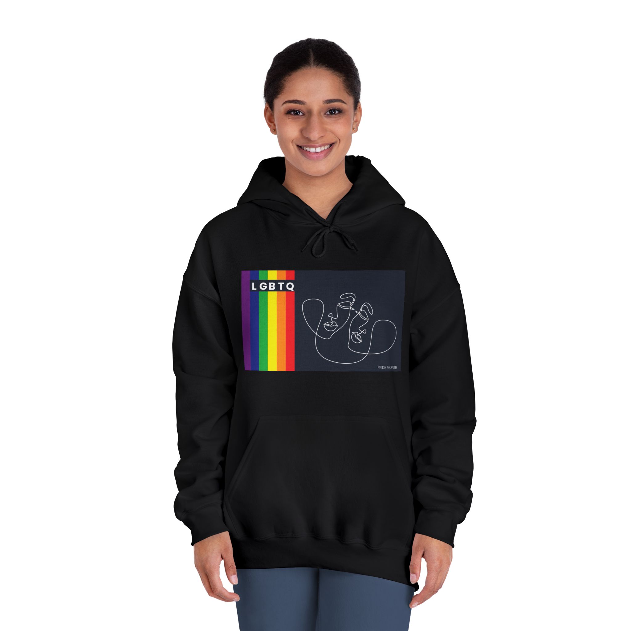 Lgbtq Pride Month Color Flag Dark Background With Female Couple Line Are Vector Illustration Unisex Dryblend Hooded Sweatshirt - Image 12