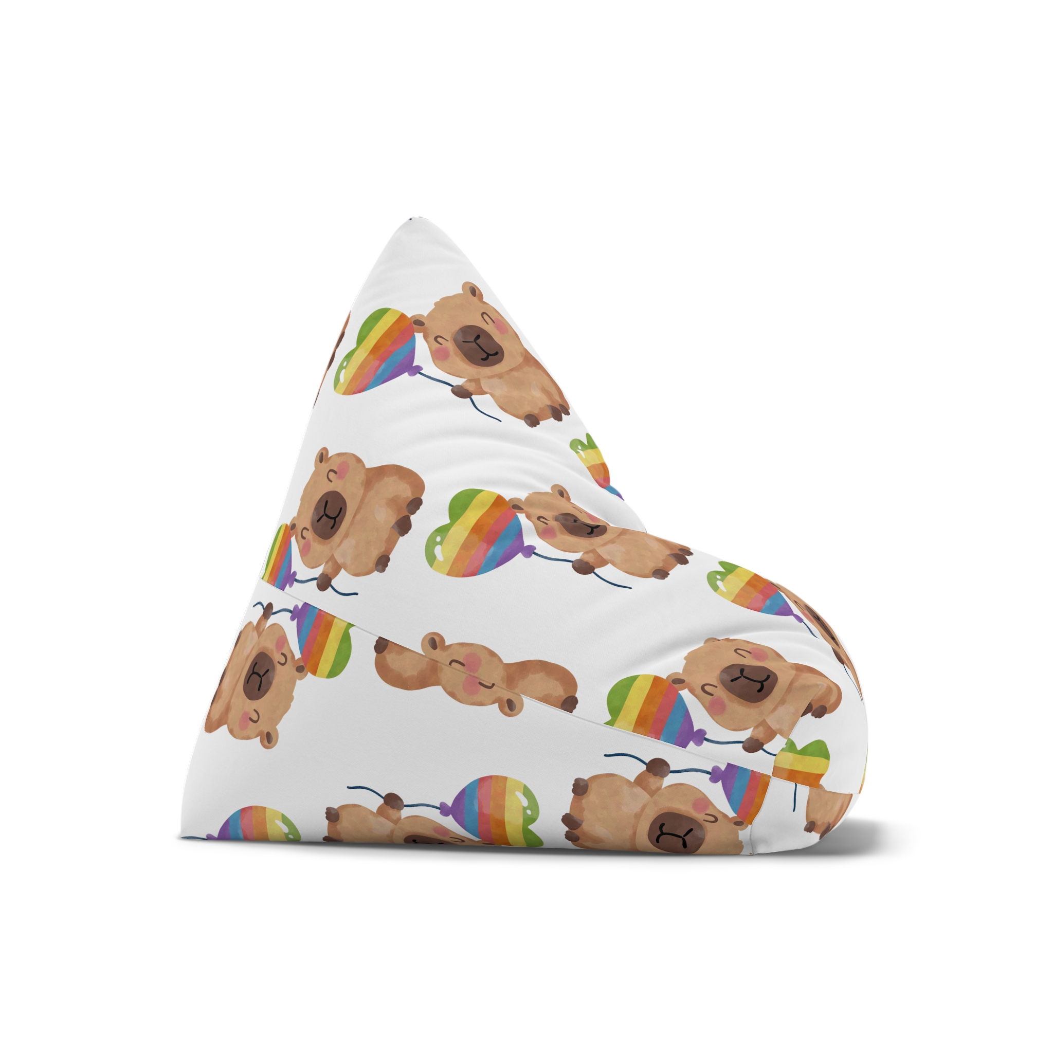 Capybara Holding Rainbow Heart Balloon Illustration Bean Bag Chair Cover - Image 7