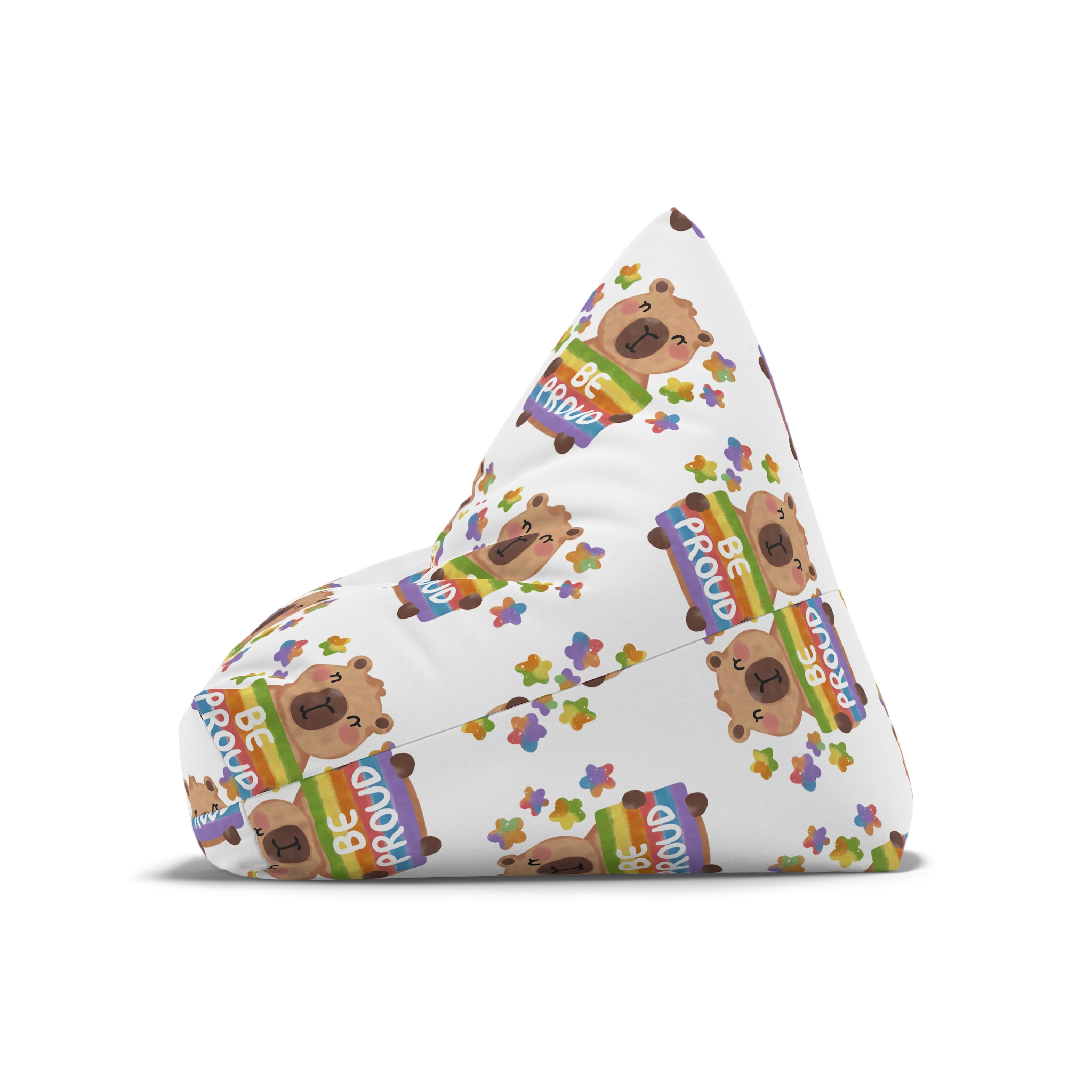 Cute Capybara Holding Be Proud Rainbow Flag Illustration (1) Bean Bag Chair Cover - Image 8