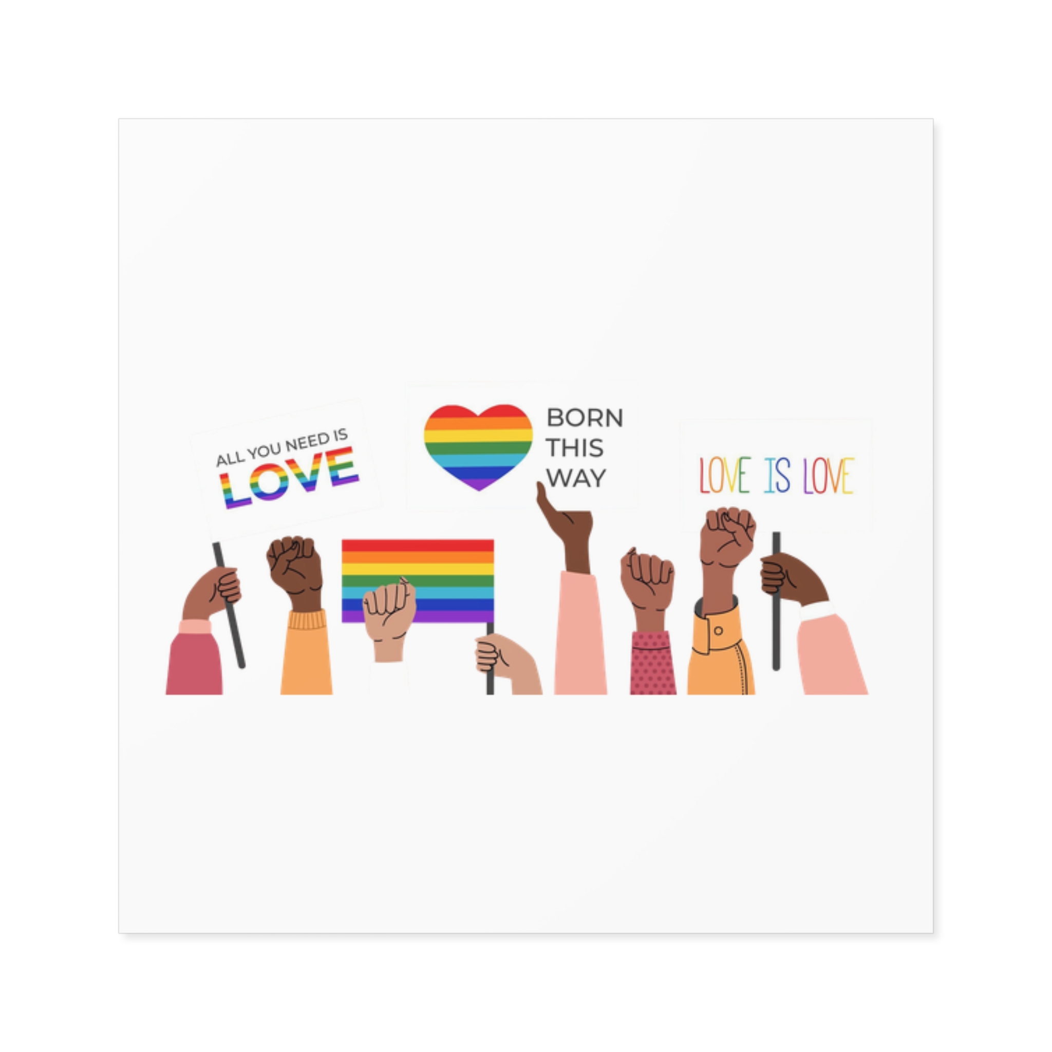 People Holding Lgbt Posters Symbols Signs Flags With Rainbows Pride Month Human Rights Love Is Love Laminate Stickers Square - Image 13