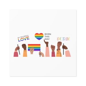 People Holding Lgbt Posters Symbols Signs Flags With Rainbows Pride Month Human Rights Love Is Love Laminate Stickers Square