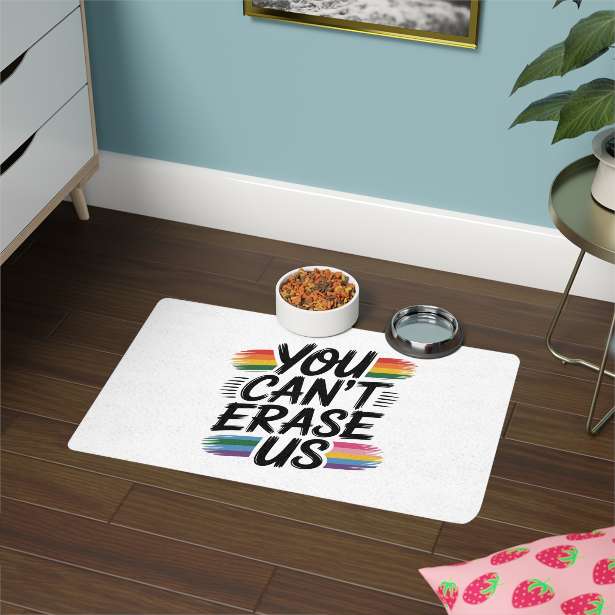 You Cant Erase Us T Shirt Design Isolated White Background 2 Pet Food Mat 12x18 - Image 4