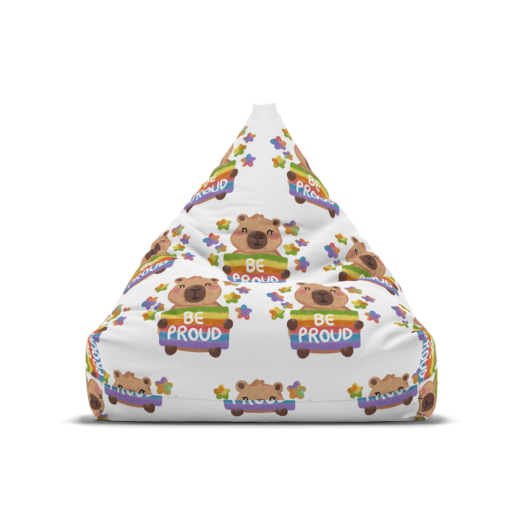 Cute Capybara Holding Be Proud Rainbow Flag Illustration (1) Bean Bag Chair Cover - Image 5