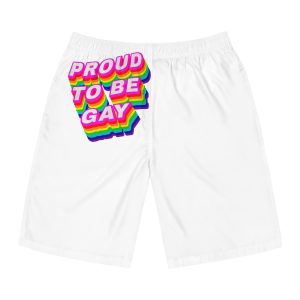 Rainbow Word Proud Be Gay Typography Design Element Mens Board Shorts Aop
