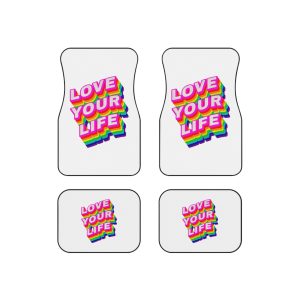 Rainbow Word Love Your Life Typography Design Element Car Mats Set Of 4