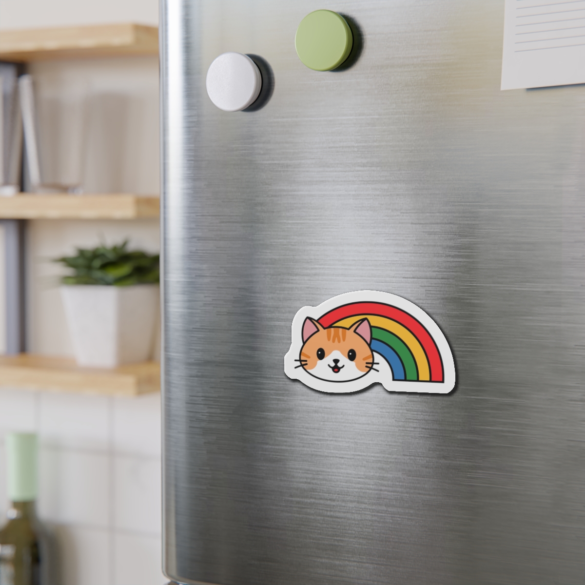 Cartoon Cat Head Illustration With Rainbow Happy Expression(1) Die Cut Magnets - Image 9