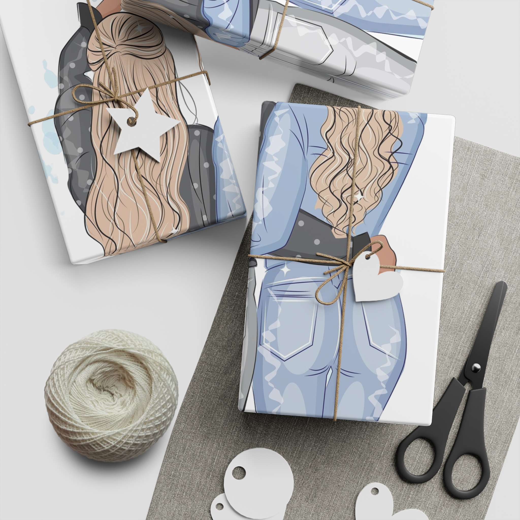 Two Girls Friends Sister Friends With Long Hair Hugging Friendship Day Print Valentine Vector(1) Gift Wrapping Paper Sheets 1pc - Image 2