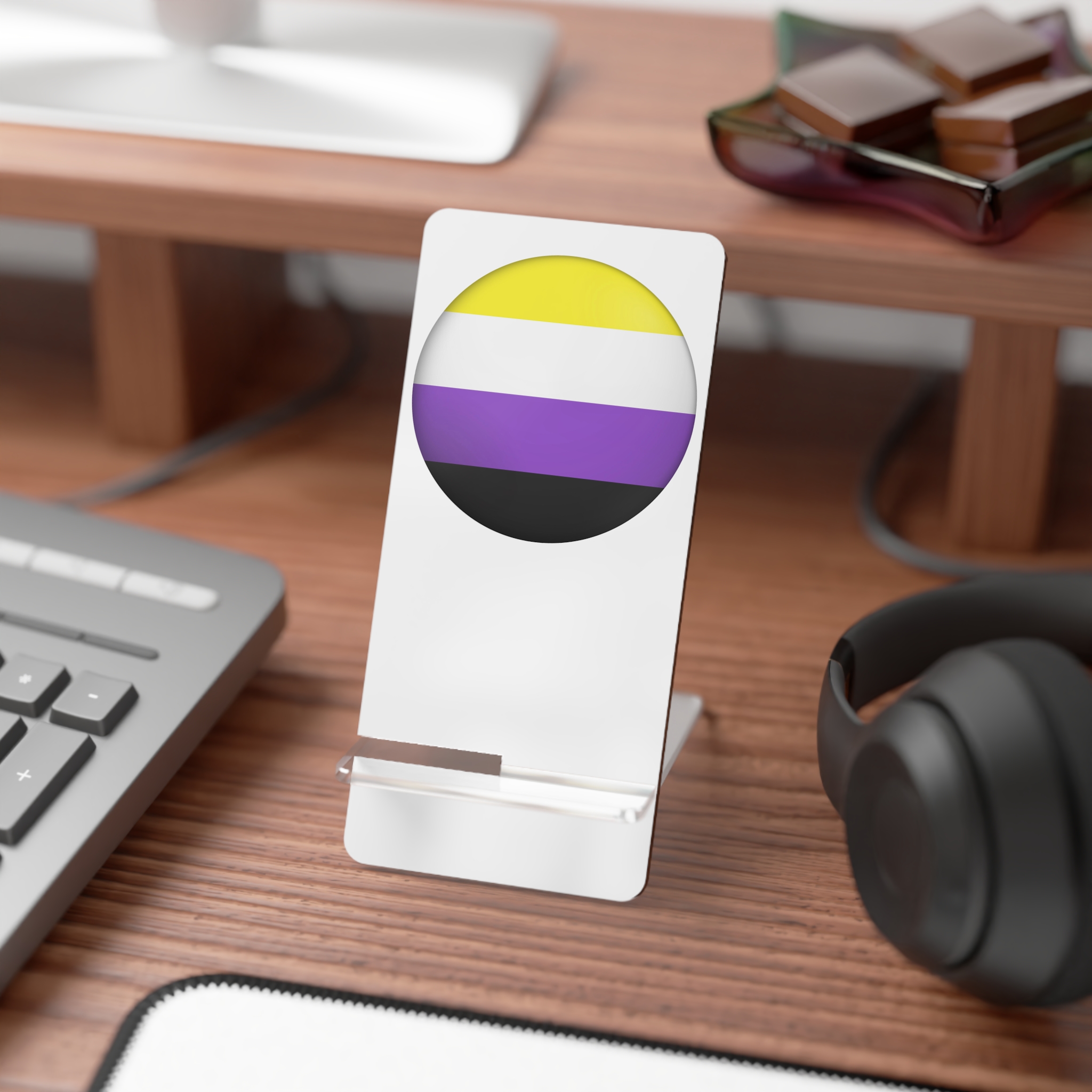 Flag Nonbinary Lgbtq Glossy Circular Flag Button Appearance 3d Icon Design With Depth Mobile Display Stand For Smartphones - Image 3
