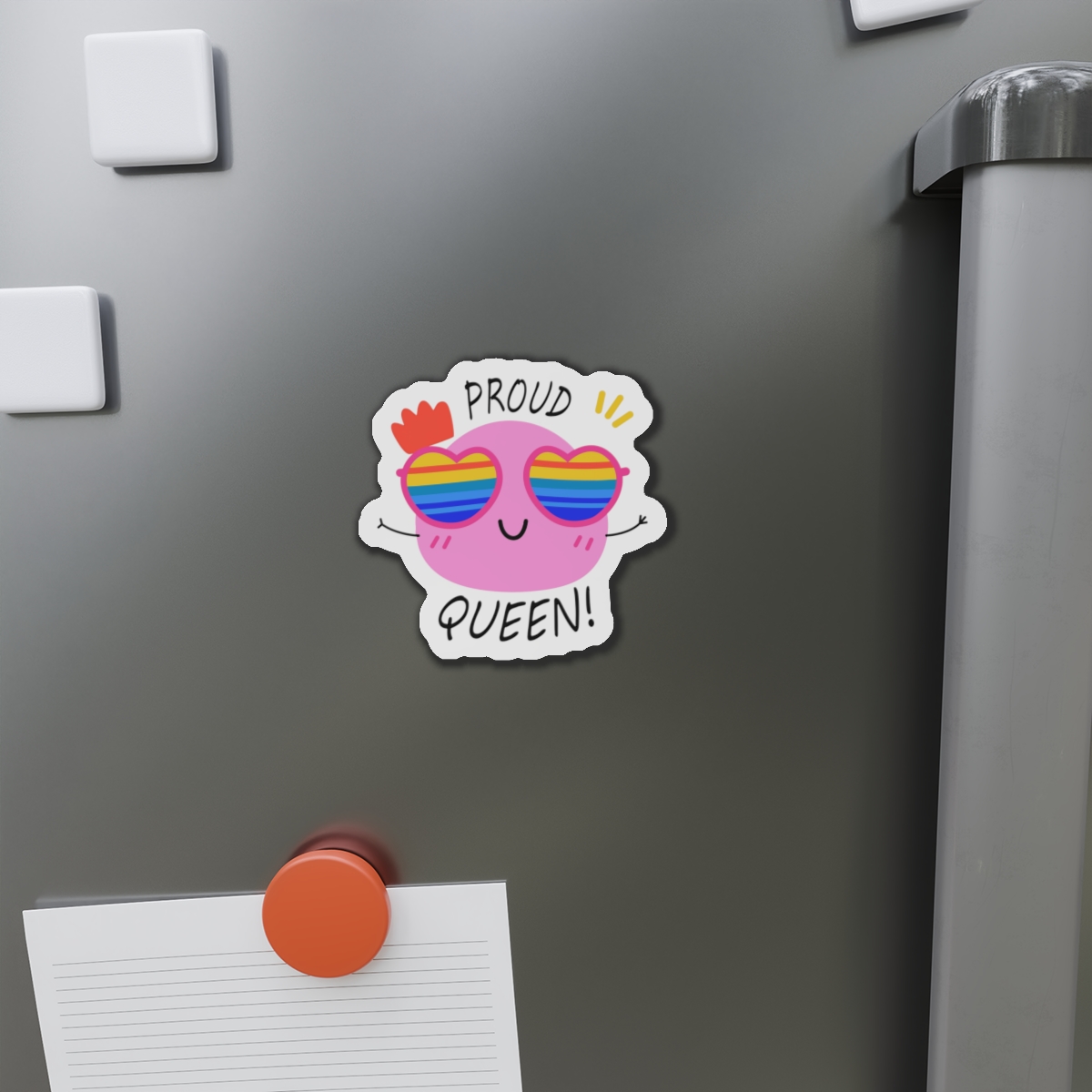 Pink Blob With Rainbow Heart Sunglasses Saying Proud Queen Flat Sticker Die Cut Magnets - Image 8