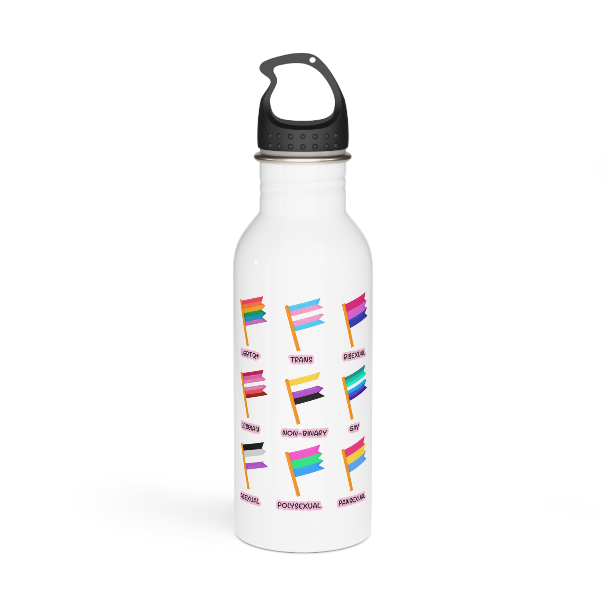 Cute Hand Drawn Set Lgbtq Pride Flags With Names Lgbtq Trans Bisexual Lesbian Nonbinary Asexual Stainless Steel Water Bottle