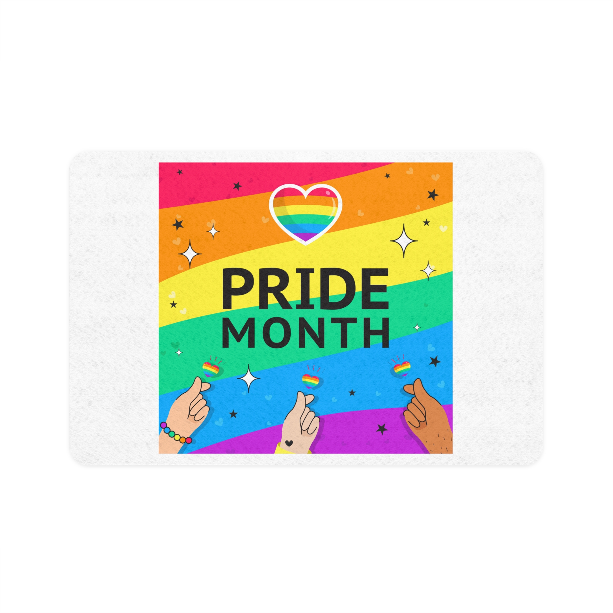 Pride Month Greeting Card Vector Illustration Hand Symbol Mini Heart Rainbow Flag Pet Food Mat 12x18