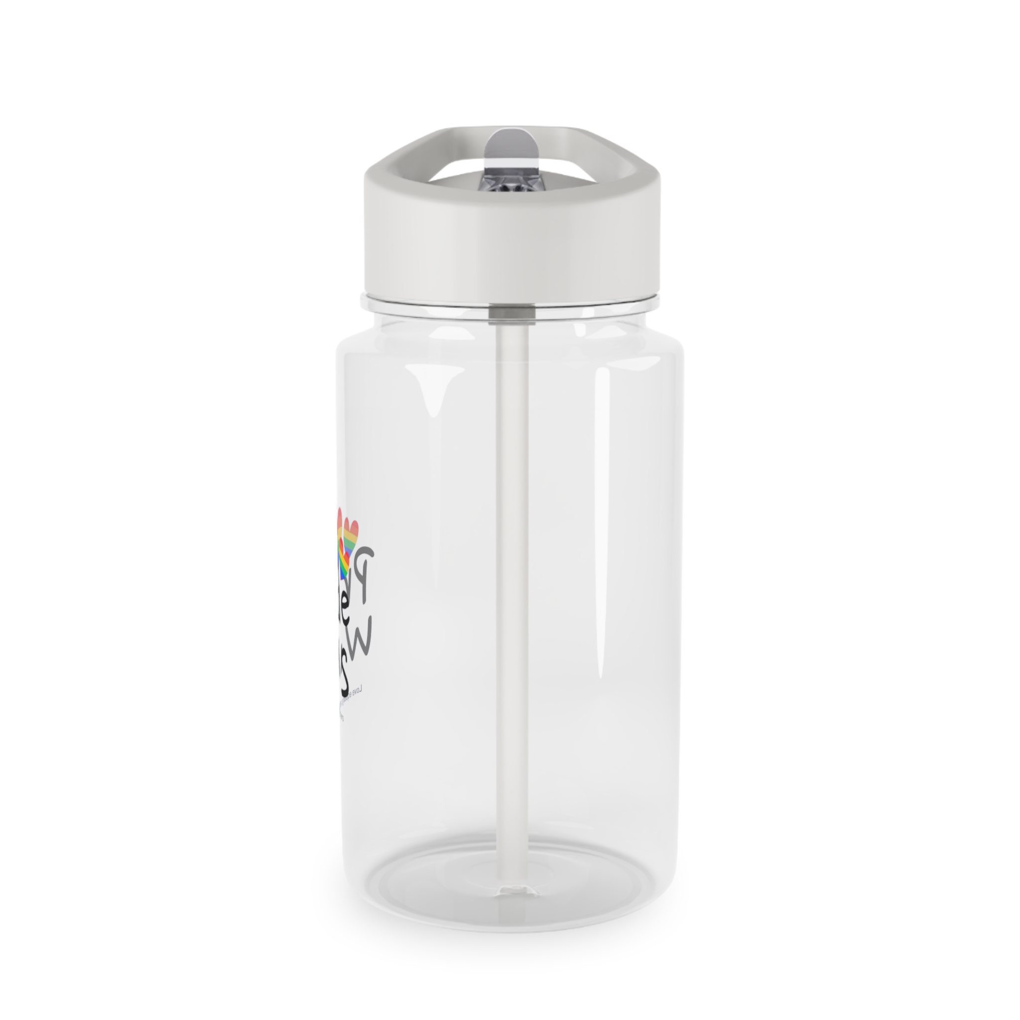 Love Letter Pride Rainbow Lettering Text Writing Pattern Freedom Love Heart Homo Colors Flag Parade (1) Tritan Water Bottle - Image 3