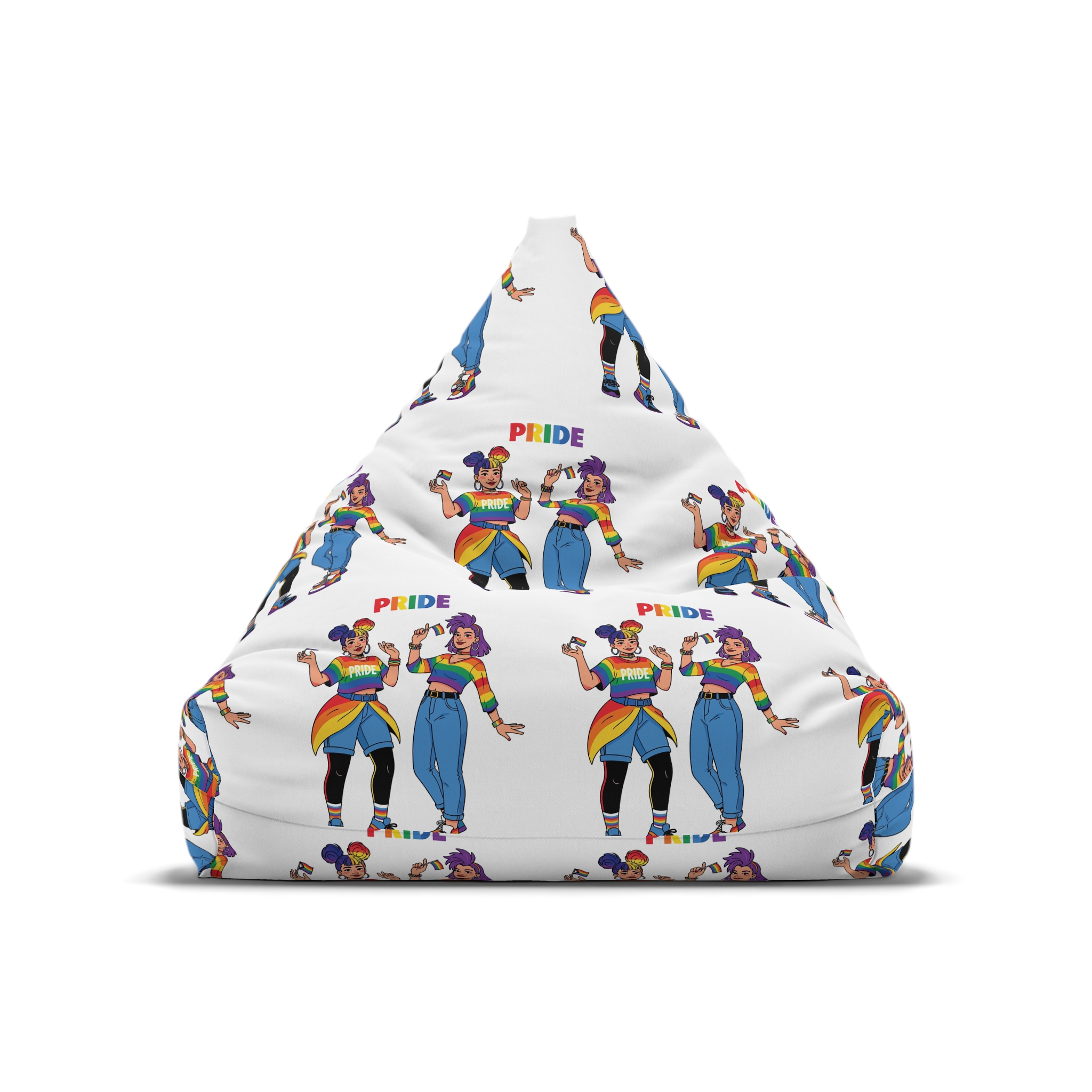 Two Diverse Young Women Celebrate Pride Month With Rainbow Flags Colorful Attire Bean Bag Chair Cover - Image 5