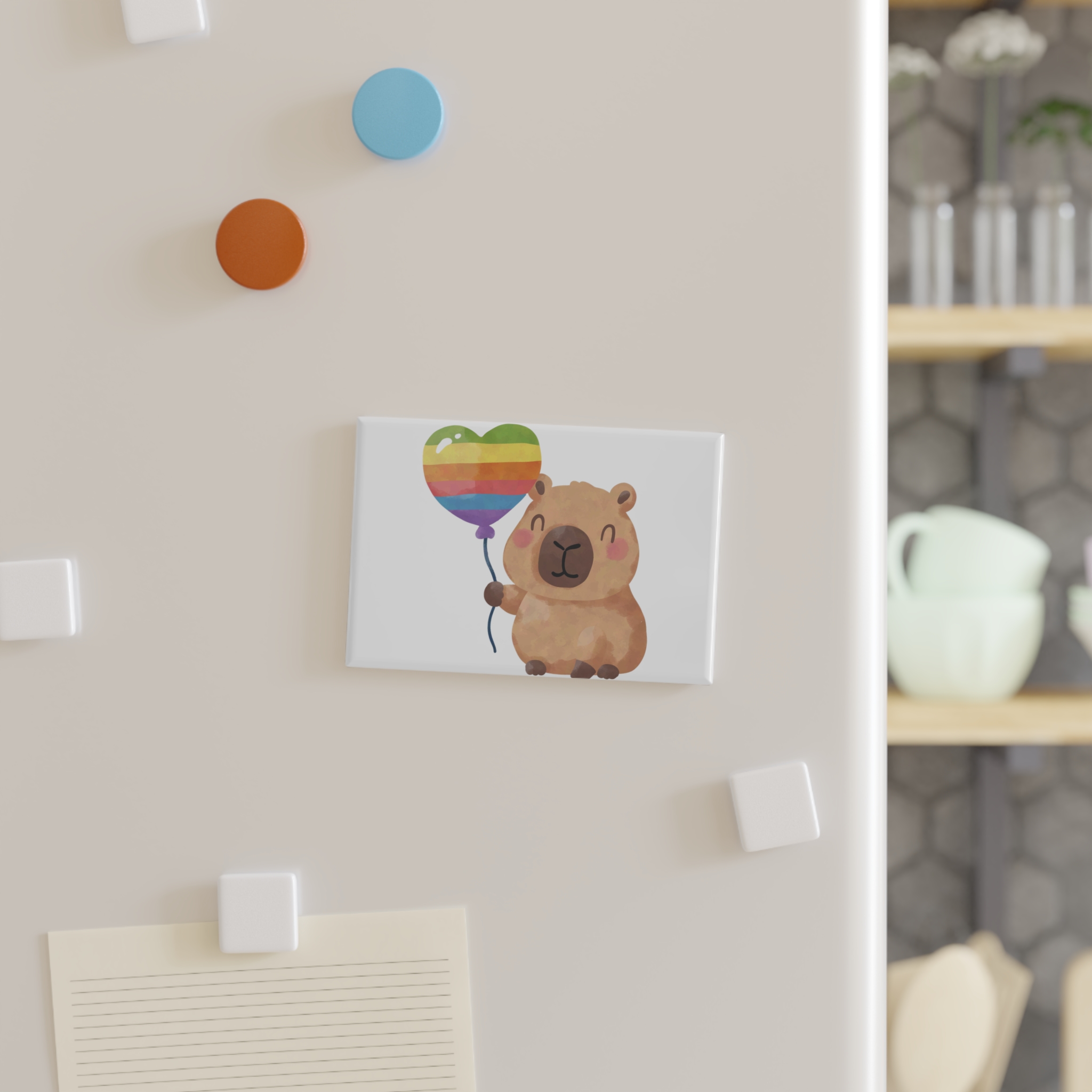 Capybara Holding Rainbow Heart Balloon Illustration Button Magnet Rectangle 1 And 10 Pcs - Image 7