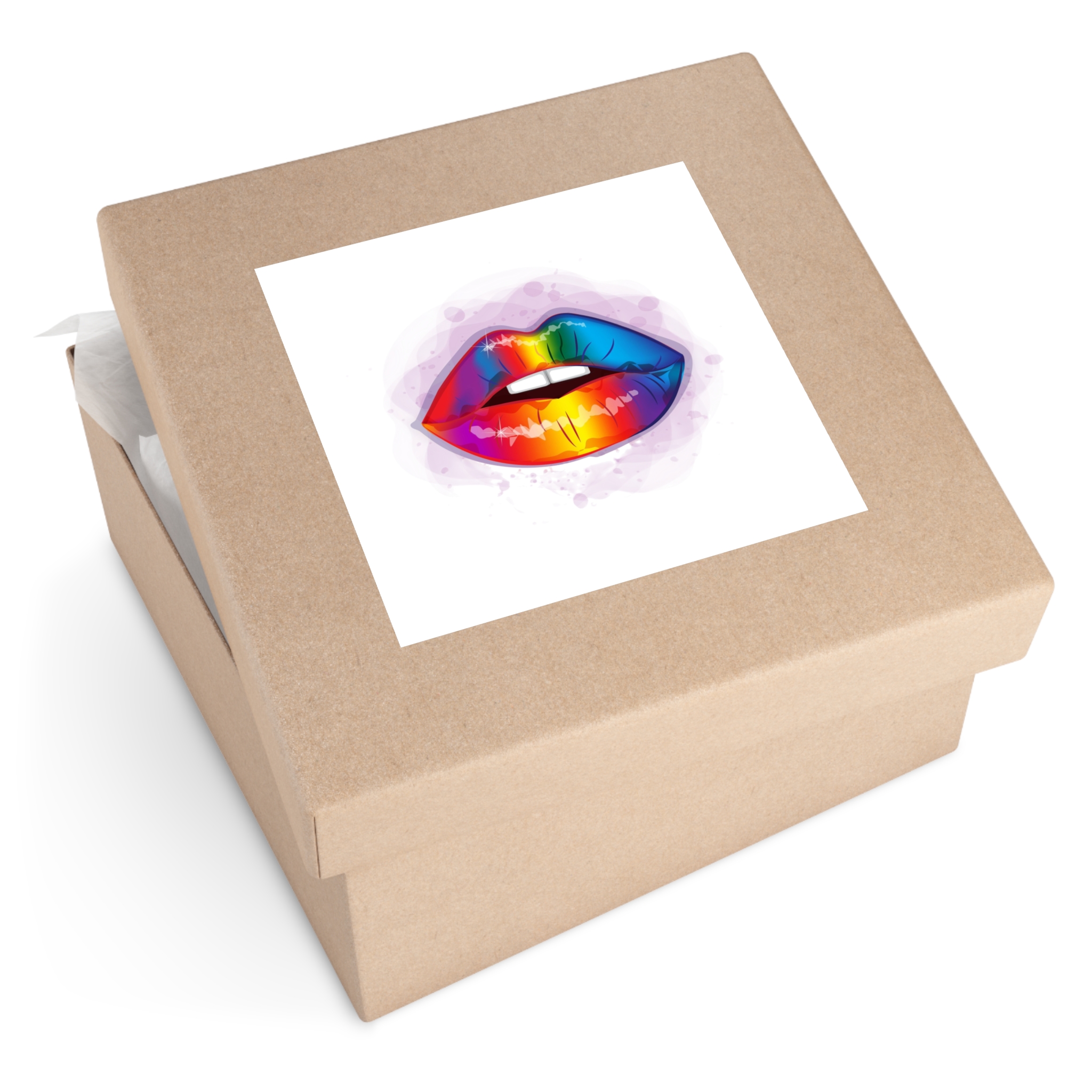 Rainbow Lips Lgbt Beautiful Fashionable Realistic Realistic Watercolor Style Print Vector Laminate Stickers Square - Image 51