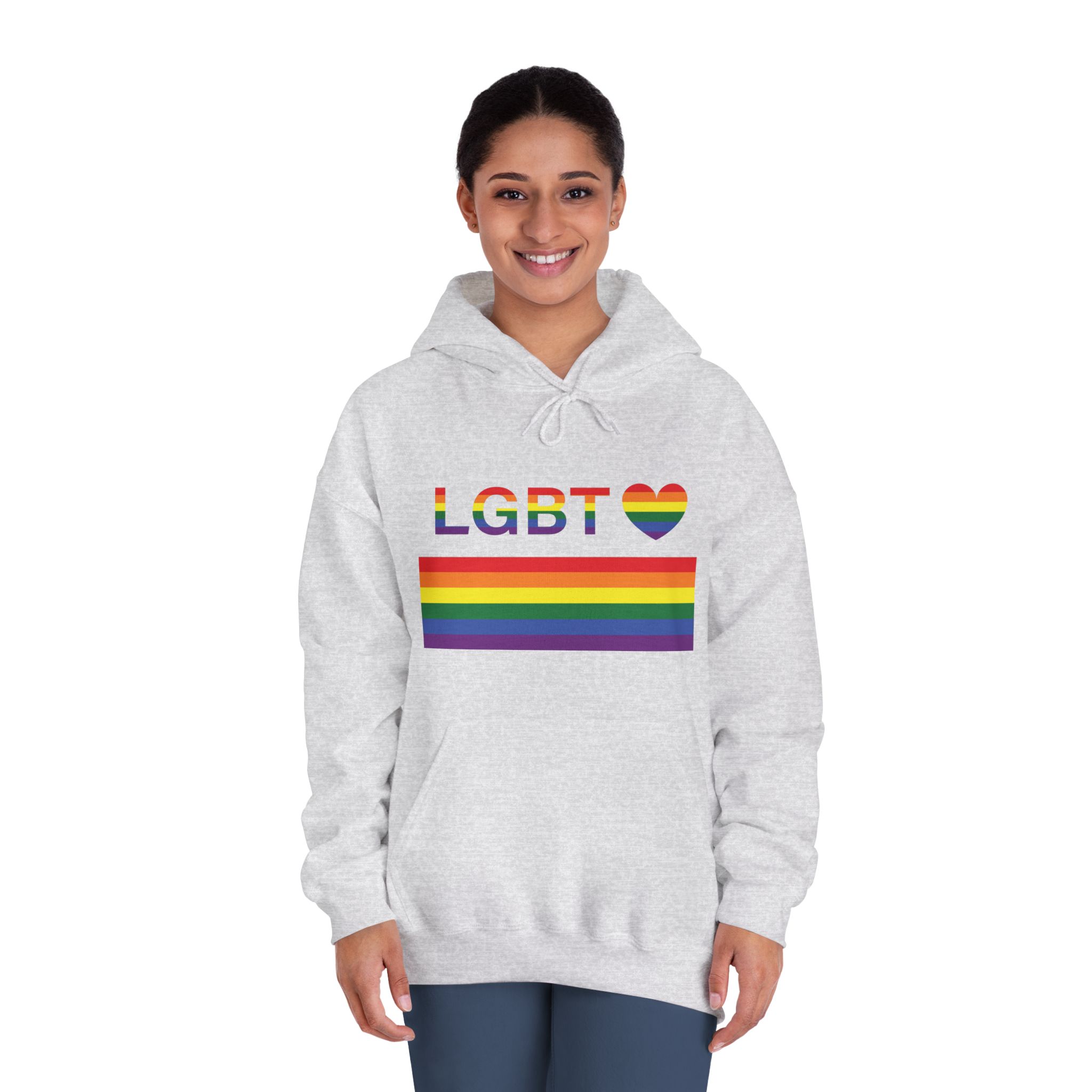 Lgbt Word Text Letter With Heart Rainbow Color Flag Isolated White Background Vector Illustration Unisex Dryblend Hooded Sweatshirt - Image 8