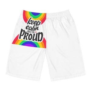 Keep Calm Be Proud Lgbt Lettering Quote Pride Poster Concept With Colorful Rainbow Vector Mens Board Shorts Aop