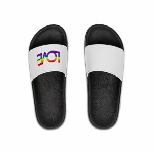 Inscription Love With Colors Lgbt Flag Vector Illustration Mens Slide Sandals