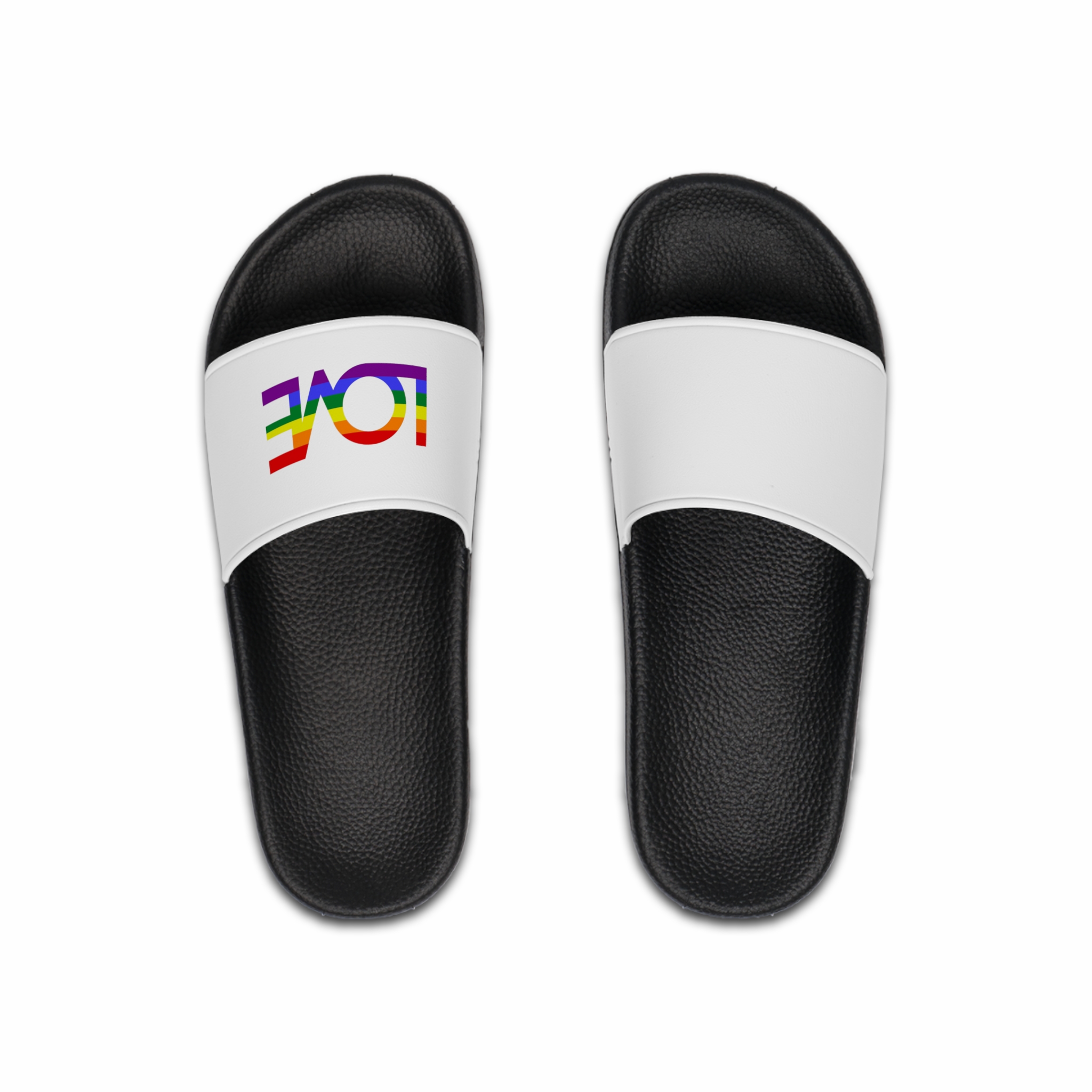 Inscription Love With Colors Lgbt Flag Vector Illustration Mens Slide Sandals