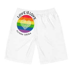 Lgbt Pride Month Love Is Love Lgbtq Symbol With Lgbt Pride Round Rainbow Flag With Heart Gay Pride Mens Board Shorts Aop