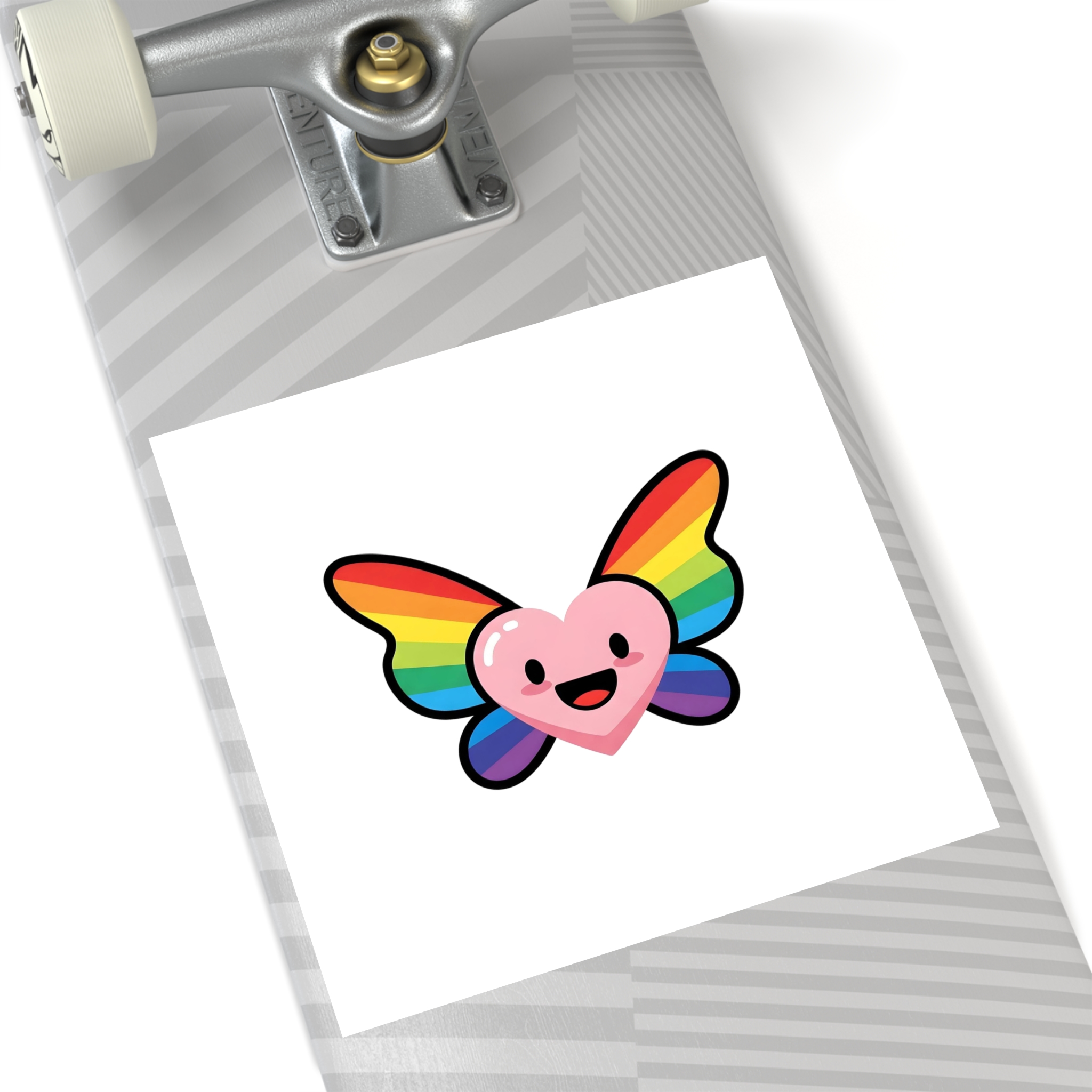 Happy Rainbow Heart Butterfly Laminate Stickers Square - Image 60