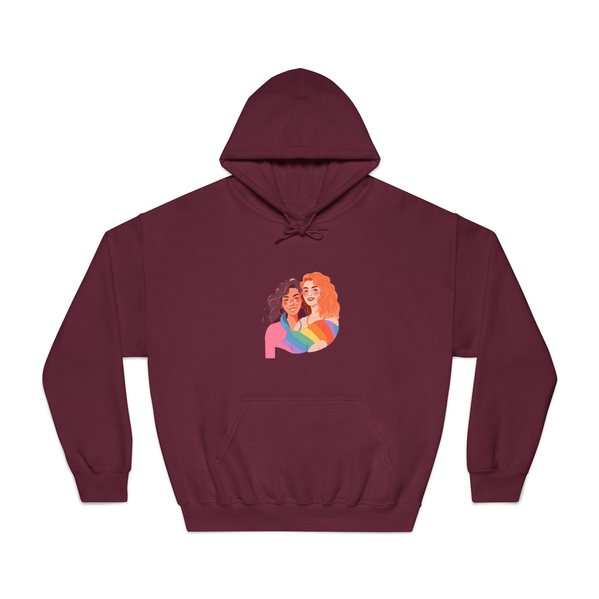 Portrait Lesbian Couple With Rainbow Flag Concept Lgbtq Illustration Couple Unisex Dryblend Hooded Sweatshirt - Image 17