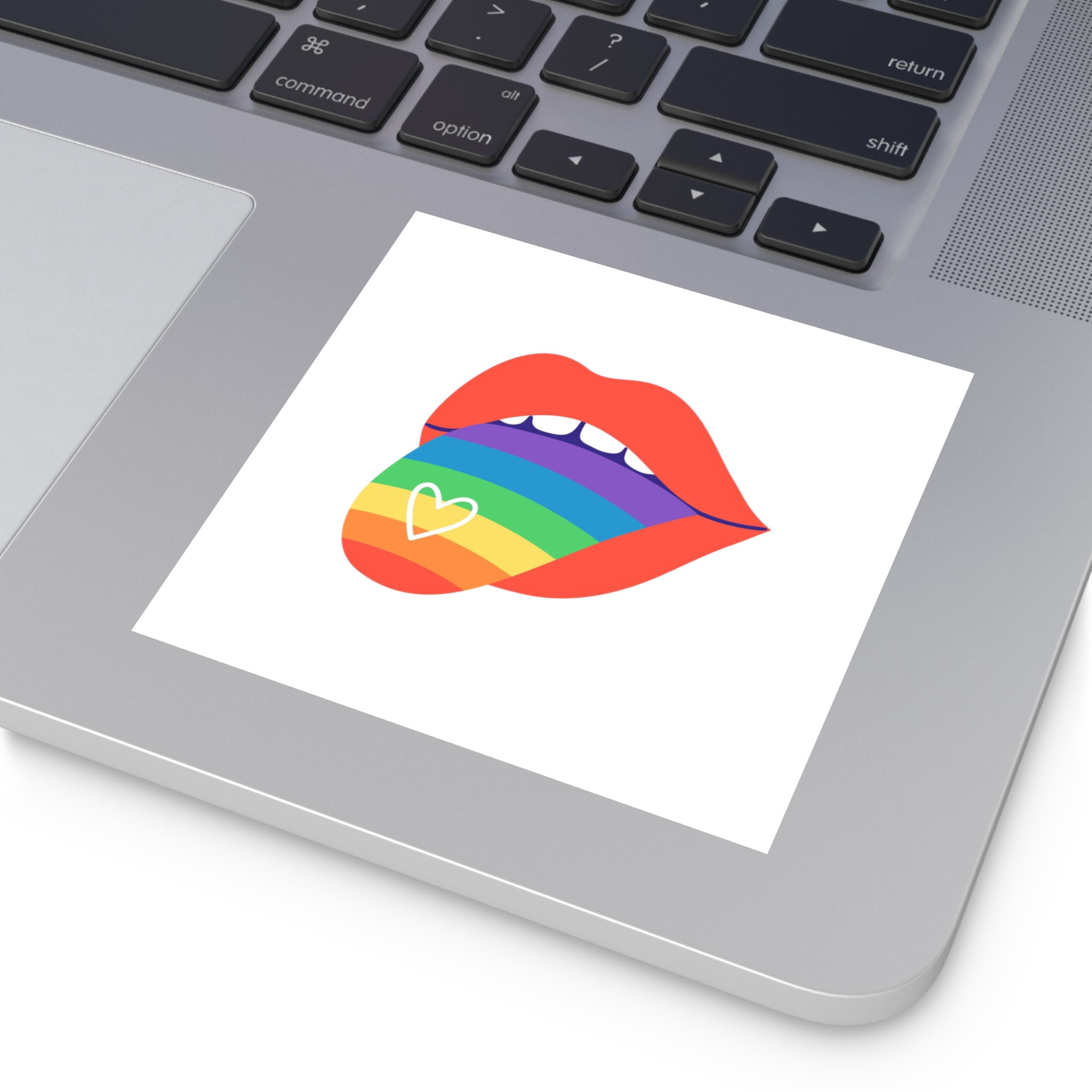 Open Red Lips With Rainbow Tongue Hand Drawn Vector Illustration Laminate Stickers Square - Image 27