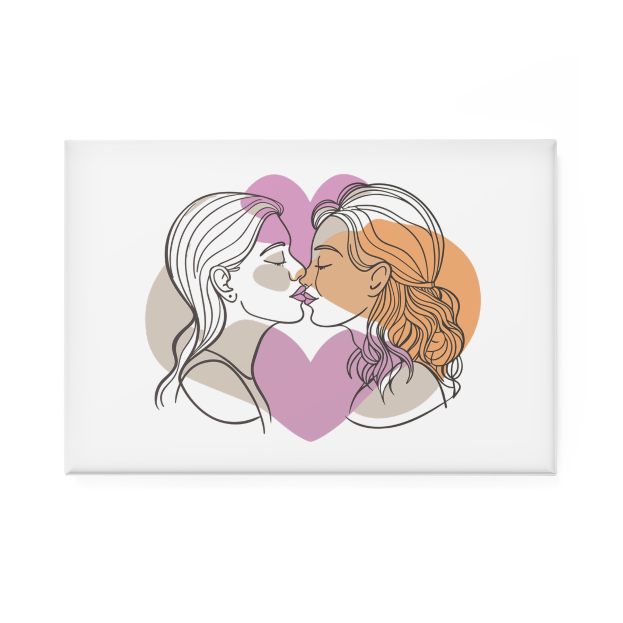 Two Women Are Kissing Front Heart With Pink Background Button Magnet Rectangle 1 And 10 Pcs - Image 5