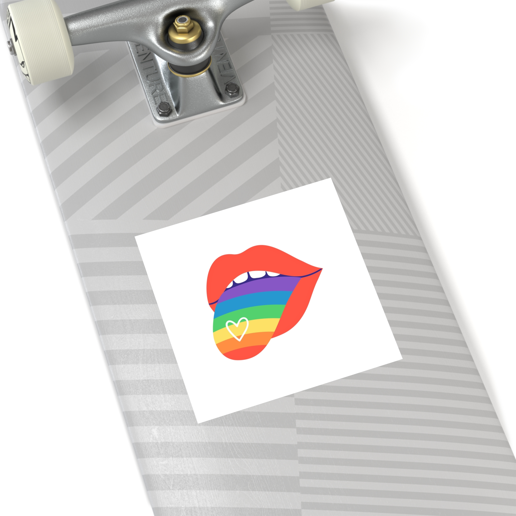 Open Red Lips With Rainbow Tongue Hand Drawn Vector Illustration Laminate Stickers Square - Image 36